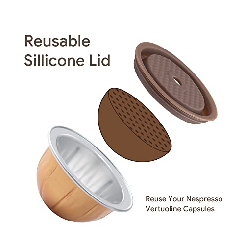 Reusable Vertuo Capsule Caps 2 Pcs + Empty Refillable Vertuoline Pods-80+150+230Ml Each 3 Pcs For Vertuoline Coffee Machine, Benfuchen Silicone Capsule Discs For Refillable Nespresso Vertuo Pods #TOP1