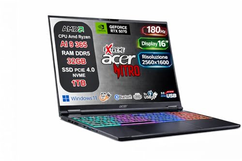 Notebook Nitro16 Processore Amd Ryzen9 8945HS, RAM 16Gb DDR5, SSD PCI 1Tb, Display 16" WQXGA, Scheda Grafica RTX 4060 8Gb Ddr6 Tastiera Retroilluminata - Notebook - Immagine 2