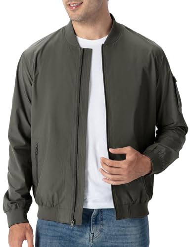 TBMPOY Men's Lightweight Bomber Jackets Light Windbreaker Casual Stylish Fall Golf Zip Up Fashion Dress Business Varsity Charcoal Grey L