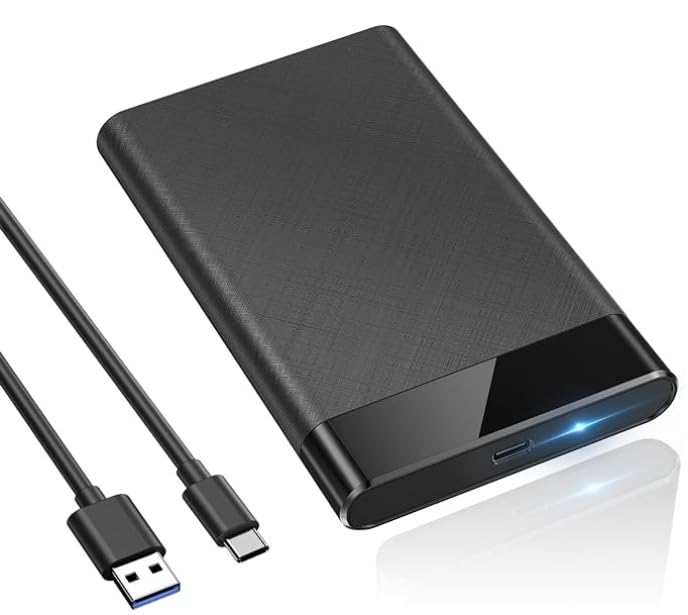 Caja de disco duro 2,5' 6Gbps USB C carcasa externa 3.1 Gen 2 tipo C para SATA HDD y SSD y 7 mm/9,5 mm SATA III II I UASP Trim Accelerated cable USB C 3.1 incluido negro sin herramientas, negro