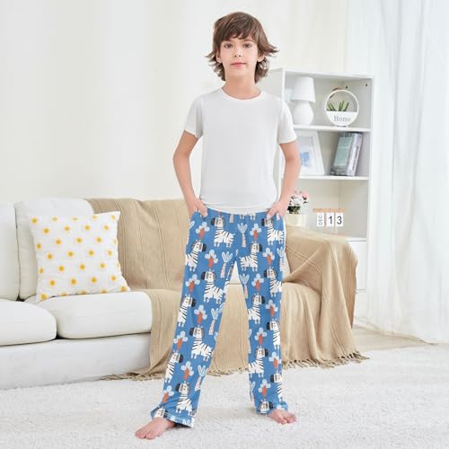 Boys' Pants Zebra Tree Blue Pattern Long Bottoms Jogger Pants Elastic Waist Trousers with Pockets S-XL3