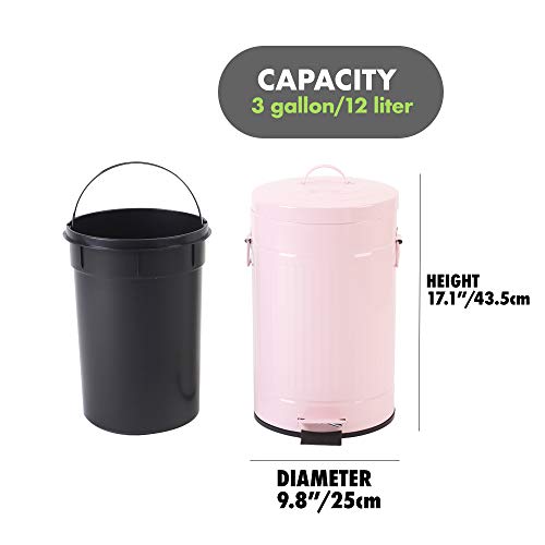 Image of Pink Trash Can with Lid, Bathroom Bedroom Waste Basket Soft Close, Small Garbage Can, Retro Vintage Home Office Trash Can, 12 Liter /3 Gallon, Glossy Pink
