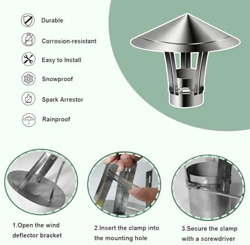 Heavy Duty Fireplace Chimney Cover Rain Cap, Easy Assembly 5.1"-11.8" Sizes, Stainless Steel Wood Stove Pipe Guard for Cooking, Camping, and Venting Solutions