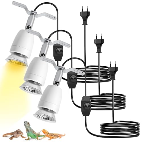 Portalámpara de cerámica, 3 piezas de portalámparas de calentamiento, portalámparas de cerámica E27, cable de 1,8M, UV para lagartos y tortugas, portalámparas de porcelana giratorios 360°, regulables