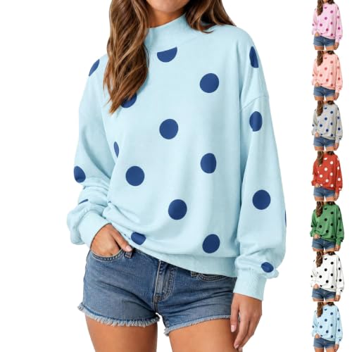Image of Womens Mock Neck Sweatshirt Fall Fashion Polka Dot Outfits for Women 2026