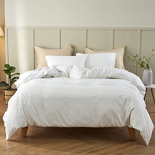 Simple&Opulence Funda Nordica 230x220 cm con Funda de Almohada 50x75cm  Juego de Funda Nordica Cama 135 de Lino y Algodón, Suave,Transpirable y Cómodo para Todo el Año,Blanco