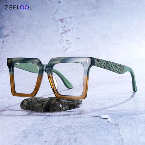 Image of Zeelool Vintage Square Eyeglasses Frame for Men with Non-prescription Clear Lens ZJGX320783