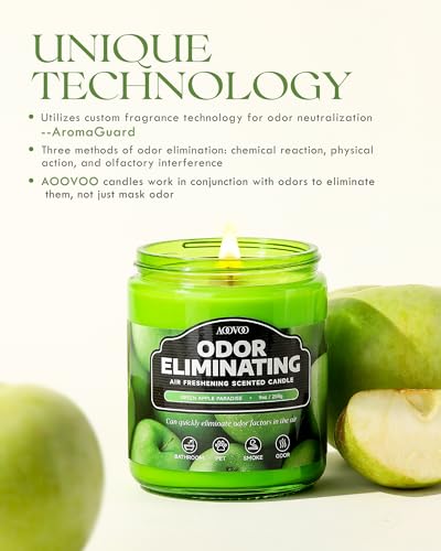 Image of AOOVOO Green Apple 2 Pack Odor Eliminating Highly Fragranced Candle - Eliminates 95% of Pet, Smoke, Food, and Other Smells Quickly, Air Freshing Soy Candle, Up to 100 Hours Burn time