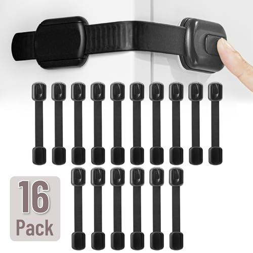 Image of Bates- Child Safety Strap Locks, 16 Pack, Black, Baby Cabinet Locks with Adjustable Strap Length