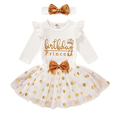 Toddler Kids Baby Girls Outfits Birthday Princess Sleeveless Shirts Top +Dot Bubble Skirt 2PCS Summer Fall Clothes Set (White & A, 5-6 Years)