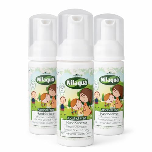 Nilaqua Little Hands Foaming Hand Sanitiser Alcohol Free Pocket Travel Kind To Hands and Non Drying 50ml Trio Pack - Antibacterial and Antiviral Foam