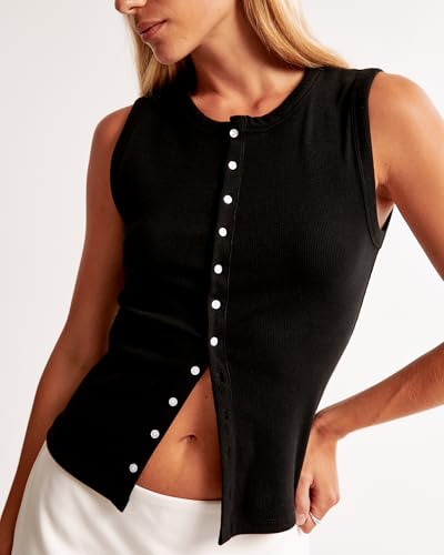 BAIGRAM Women Button Down Fitted Ribbed Tank Tops Cute Summer Sleeveless Vest Tops Going Out Y2K Trendy4