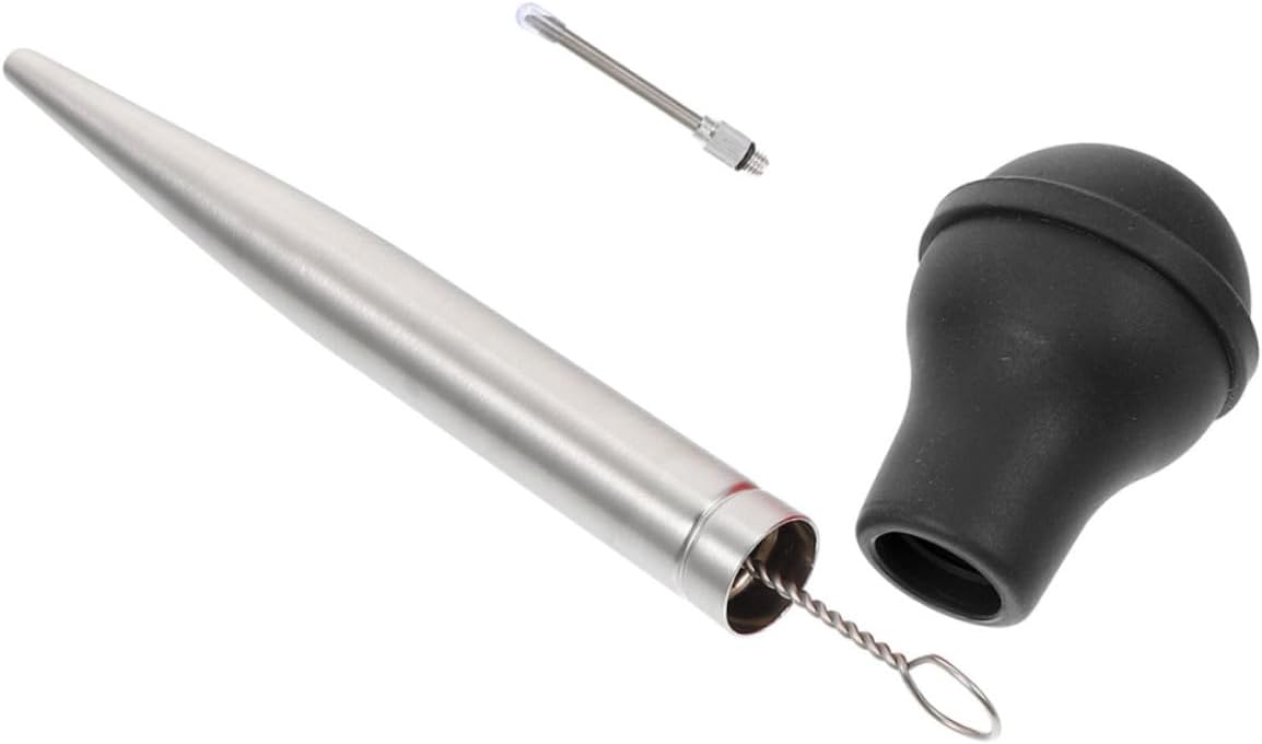 Stainless Steel Turkey Seasoning Injector Pump with Flexible Silicone tube Comfortable Grip for Bbq for Brisket Pork Chicken Lamb and More Reusable Kitchen Marinade Tool