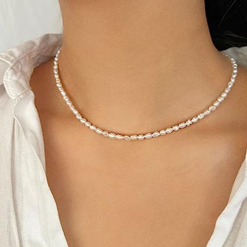 Dainty Freshwater Pearl Choker Necklace with Gold Sailor Clasp - 15" Strand & Double Line Bracelet - Dual Purpose Jewelry for Women3