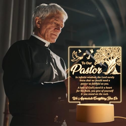 Image of Pastor Appreciation Gifts, Pastor Gifts for Men Women - Engraved Acrylic Night Light, Funny Gifts for Pastor Birthday, Anniversary, Thank You Present Religious Christian Tabletop Gift