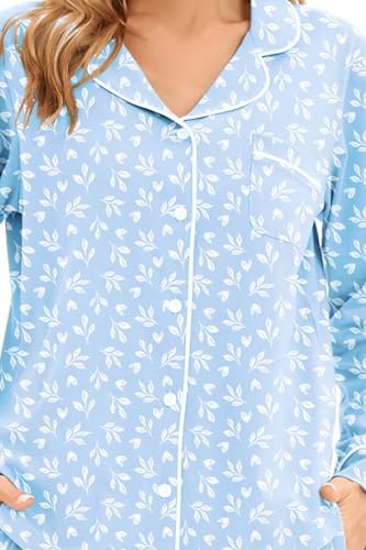 Image of LUBOT 100% Cotton Pajamas for Women Pajama Set 2 Piece PJ Sleepwear Set Soft Ladies Button Knit Long Sleeve Loungewear XS-XXL