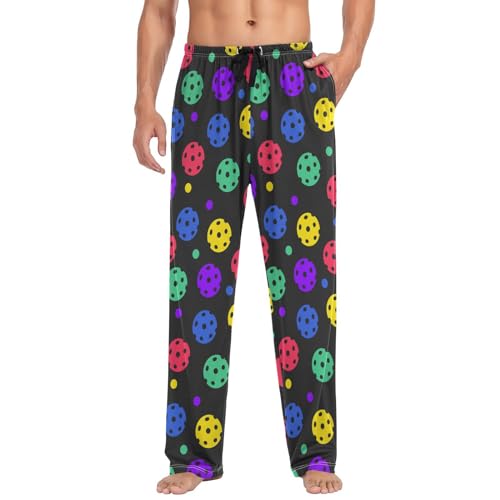 SUABO Pajama Pants For Men, Pattern Of Pickleball Lounge Pants, Elastic Waistband Men's Separate Bottoms, S