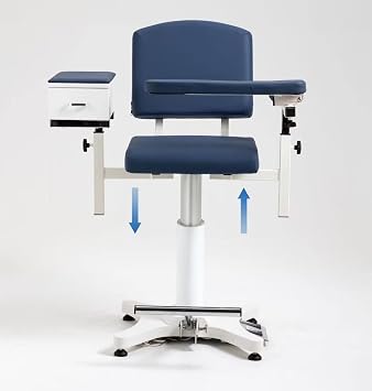 Medycare Electrcic Height Adjustable Phlebotomy Chair for Blood Drawing lab Draw Heavy Loading Black Blue