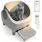 Automatic Litter Box with Raised Step, for Multiple Cats, Open Top Large Capacity Self Cleaning Litter Box, Safety Protection, Smart App Control, Odor-Free & Health Monitoring & Quiet Operation