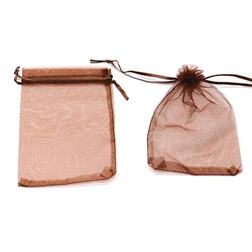 Image of Bezall 50pcs Drawstring Organza Jewelry Candy Pouch Christmas Wedding Party Favor Gift Bags (4x6, Brown)