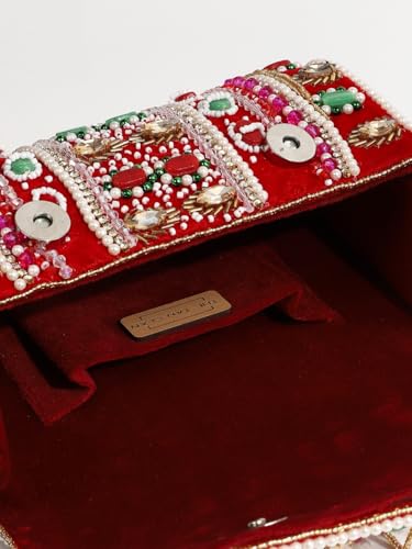 Image of THE TAN CLAN Wedlock Ruby Red Flap Over Clutches for women Purses Luxury Evening Handbagsfor Women - Stylish Purse with Magnetic Closure, Perfect for Weddings, Parties