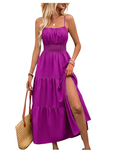 Image of BEAUDRM Women's Summer Maxi Dresses Boho Summer Wedding Guest Dress Beach Vacation Outfits Cruise Flowy Milkmaid Sundresses