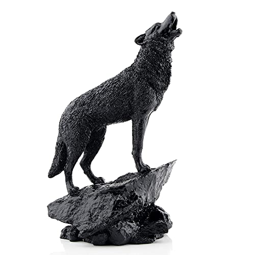 Abeesea Wildlife Howling Wolf Statue And Figurine Black Wolf Sculpture For Home Decor ,Black_1 #TOP6