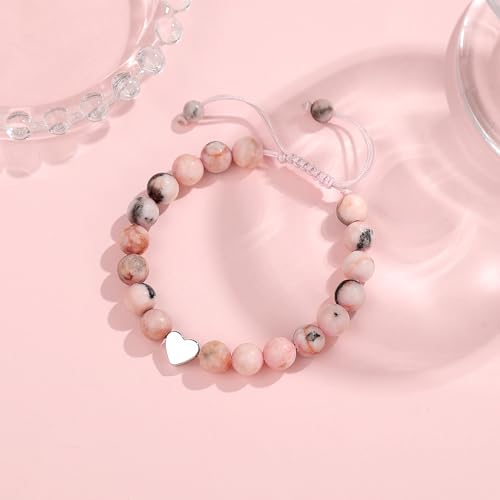 6th-13th Girls Birthday Bracelet, Pink Zebra Natural Stone Heart Pendant Bracelet Gift2