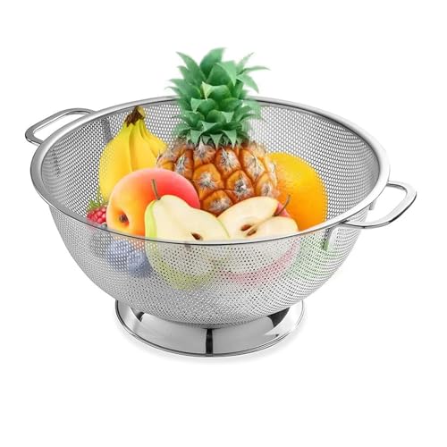 Scolapasta in Acciaio Inox Microforato con Manici per Pasta, Verdura e Frutta - Colino da Cucina per Scolapiatti e Risciacqui (Φ 28.5 cm)