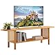 HollyHOME Fernsehschrank Lang Fernsehtisch TV Bank 2-stöckige 140cm, TV Schrank mit Rattan-Bambus TV Lowboard TV Table für Wohnzimmer und Schlafzimmer, Natürlich