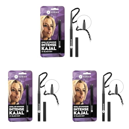 SUGAR Cosmetics Kohl of Honour Intense Matte Pencil Kajal, Lasts 12 Hrs+, Transferproof & Smudgeproof, Paraben Free, 0.25g – 01 Black Out (Pack Of 3)