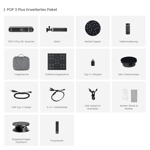 Revopoint POP 3 Plus 3D-Scanner für 3D-Druck, Handscanner mit 0,04mm hoher Präzision, Vollfarbscan für mittlere Objekte, Kompatibel mit Android/iOS/Win10&11/macOS, Erweitert