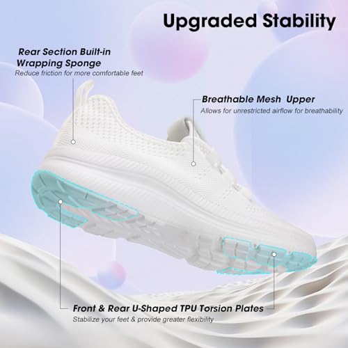 Image of ZOVE Wide Toe Box Shoes Women Extra Wide Width Sneakers Ultra Light Road Running Shoes Non-Slip Tennis Sneakers Breathable Walking Athletic 8803 White 40 Medium