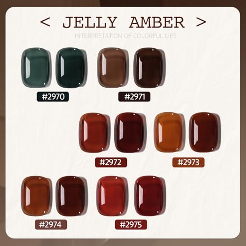 Image of GAOY Jelly Dark Green Brown Gel Nail Polish Set, 6 Transparent Colors Sheer Red Fall Colors Soak Off UV Light Cure Gel Polish Kit for Salon and Nail Art DIY at Home