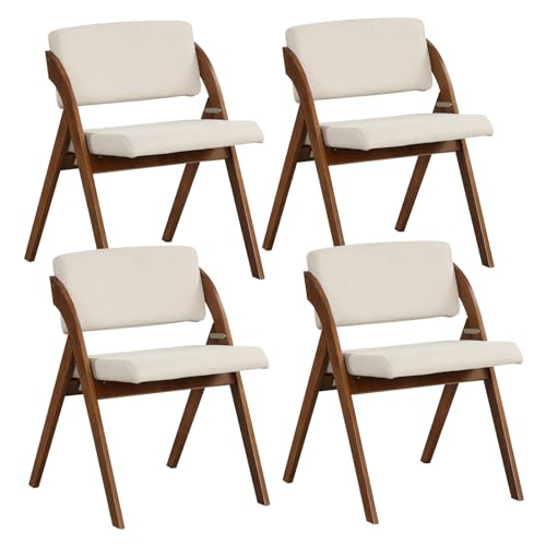 RELAX4LIFE Lot de 4 Chaise Pliante Bois, Chaise Salle a Manger avec Siège Rembourré, Housse en Lin, Chaise Pliable Interieur, Peu Encombrante, pour Cuisine,...