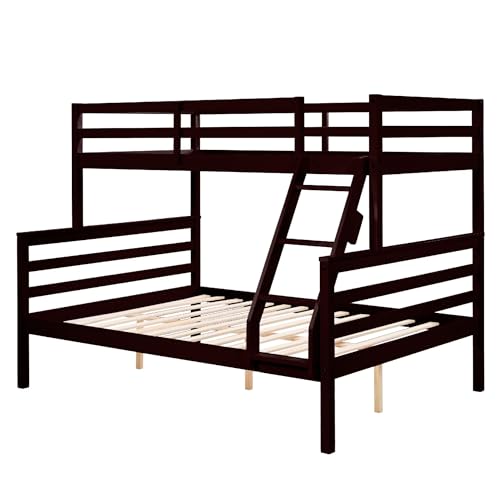 Image of Softa Twin Over Full Bunk Bed with Ladder,Wooden Bunk Bed with High Guardrail and Ladder for Kids, Teens, Dorm Rooms, and Guest Rooms,No Box Spring Needed