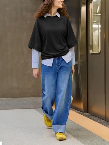 Image of Tankaneo Womens Oversized Half Sleeve T-Shirts Crew Neck Boxy Basic Tees Tops Summer Casual Loose Fit Tunic Shirts
