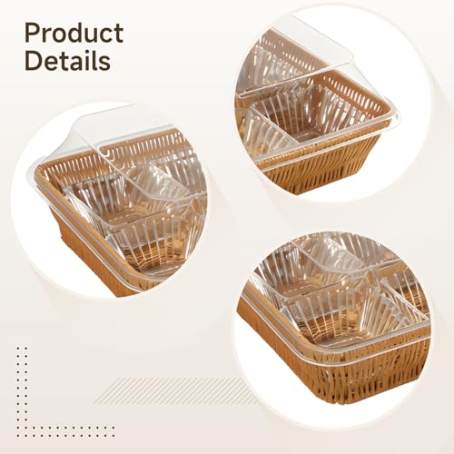 Cesta rectangular para servir tejida a mano con cubierta transparente 3