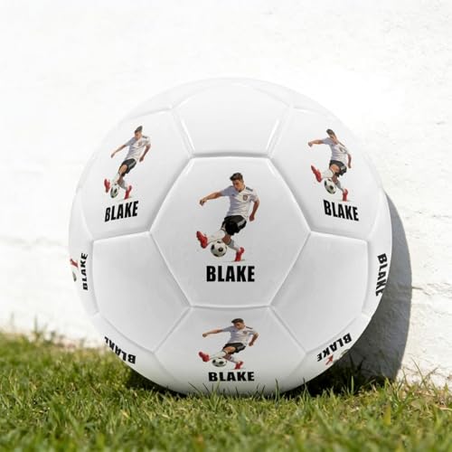 Novalith Ballon de Football Personnalisé avec Votre Photo/Nom/Texte, Souvenirs Carrière Footballistique, Cadeau Unique pour Fan de Football, Papa, Entraîneur, Anniversaire, Coupe du Monde (Style 3)