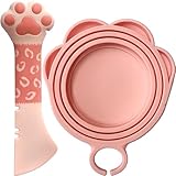 ScivoKaval Cat Food Can Lid Cover - Paw Shape Universal Pink Can Opener Set With One Lid and One Spoon