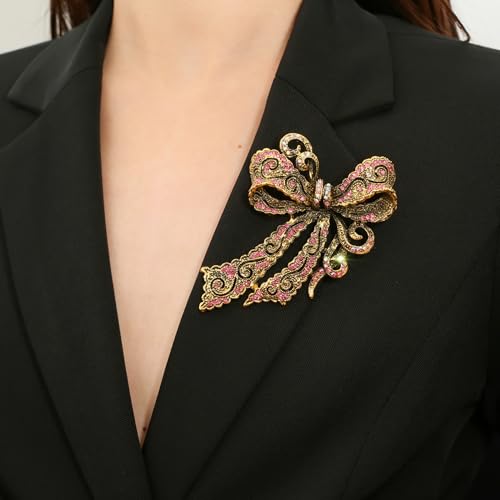 Image of Rhinestone Bow Brooch Vintage Crystal Large Bowknot Brooches for Women Brooch Pin Wedding Fashion Jewelry Accessories,Women Gift