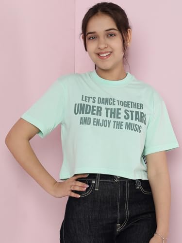 Image of Li'l Tomatoes Girls Crop T-Shirt | 100% Cotton | Graphic Printed Summer Top | Soft & Breathable Casual Wear | 7-16 Years
