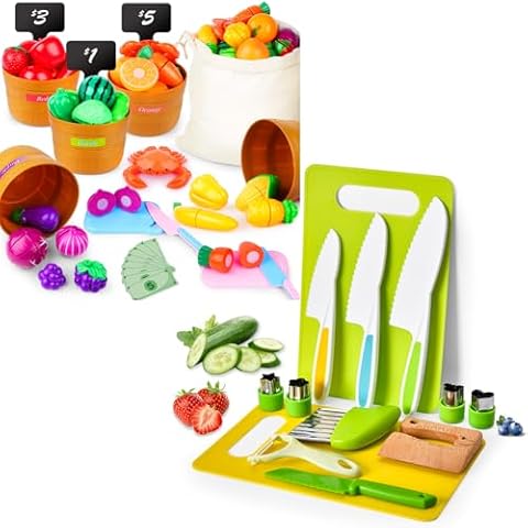 Hilsoeet Montessori Kids Kitchen Knife Set, Montessori Learning Educational Toy for Toddlers Cover