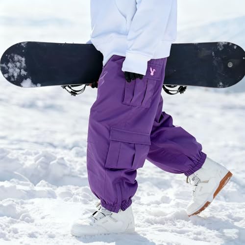 Generisch Pantalones de esquí para hombre, forro polar, térmicos, pantalones de nieve para mujer, impermeables, unisex, con varios bolsillos, tallas grandes, pantalones de snowboard que realzan la - imagen 3