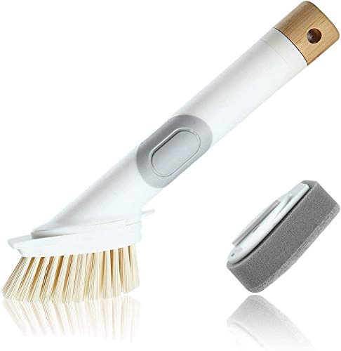 Eastor Com dispensador de detergente, escova de limpeza, 1 cabeça de escova integrada com 1 esponja, botão de pressão de silicone para uma vedação confiável.