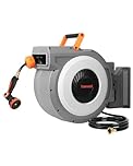 TREEWELL Retractable Garden Hose Reel, 1/2 in x 130ft Wall Mounted Heavy Duty Water Hose Reel with 10 Patterns Nozzle, Automatic Self-Rewind/Any Length Lock, 180° Swivel Bracket