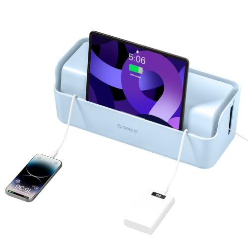 ORICO ケーブルボックス 電源タップ 配線隠し 幅43×奥行17×高さ15cm 大容量 コード隠し ケーブル 収納 コンセントボックス デスク 配線 整理 いたずら防止 蓋つき 防塵 スマホ&タブレット スタンドとして利用可能 インテリア おしゃれ 寝室 リビング オフィス ブルー