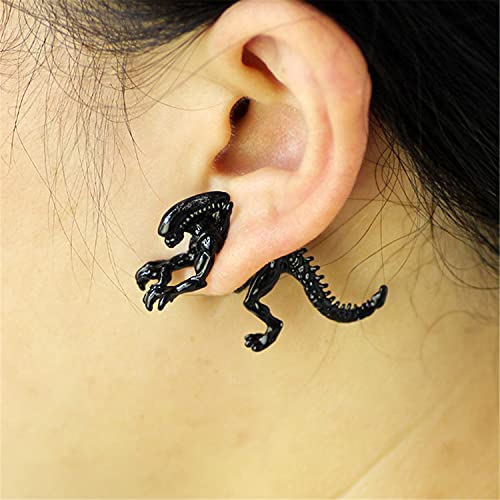 Slsf Unique Funny Punk Alien Shape T-Rex Dinosaur Skull Stud Earring For Women Girls Vintage 3D Dino Animal Skeleton Threader Earring Halloween Christmas Jewelry (Black) #TOP4