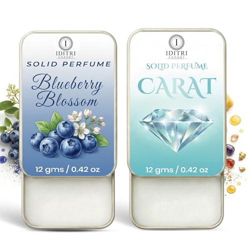 Image of Solid Perfume |blueberry blossom&Carat Alcohol Free Wax Perfume Balm, Long Lasting | Pocket Tin 12g, Pack Of 2| Non Greasy Smooth Glide, Travel Friendly Unisex Gifts He Or Her