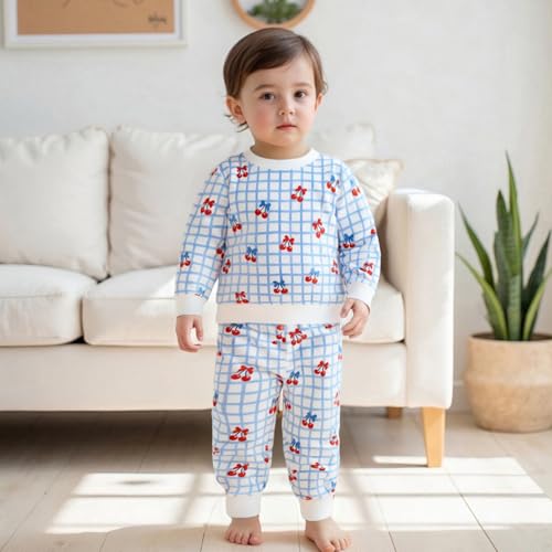 Toddler Baby Boy Girl Cherry Outfit Gingham Sweatshirts Top Joggers Pants Set Sweatsuit Fall Winter Clothes2